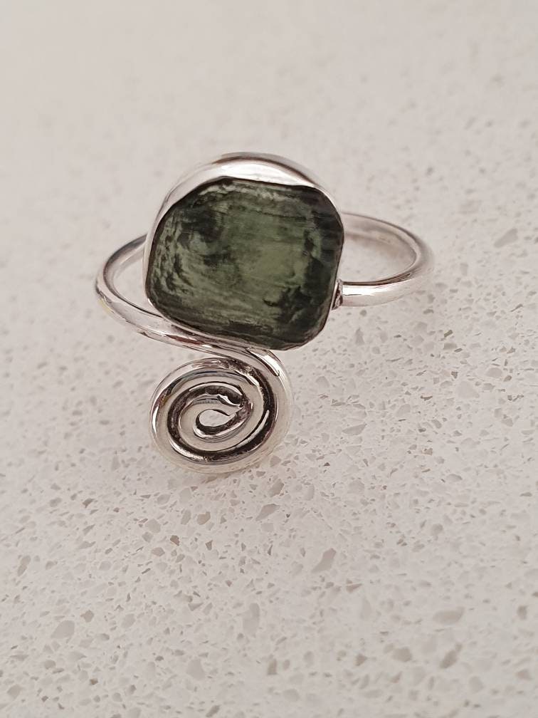 Genuine raw Moldavite ring handmade