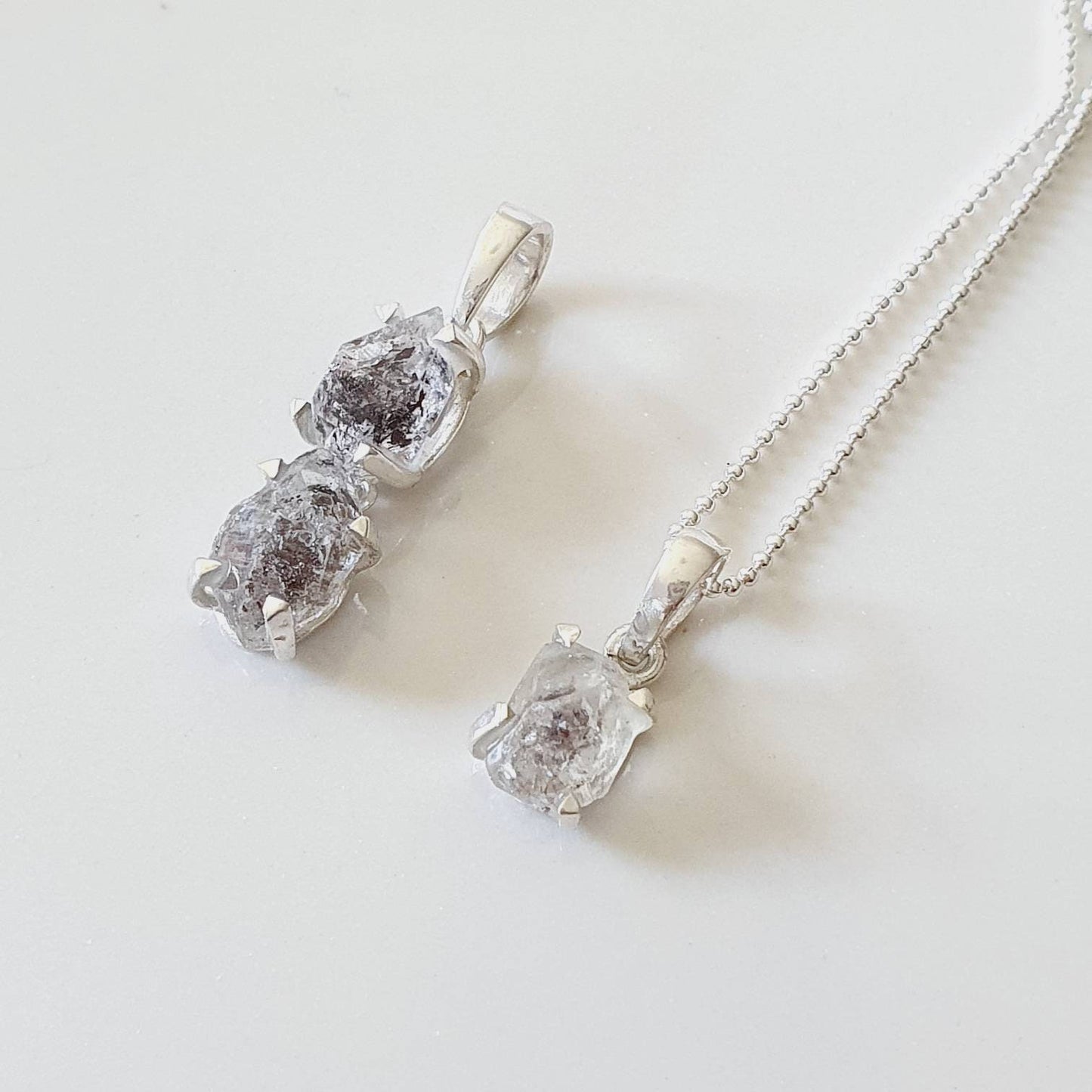 Herkimer Diamond Pendant 925 Sterling Silver | Genuine Quartz Crystal Double Stone Pendant