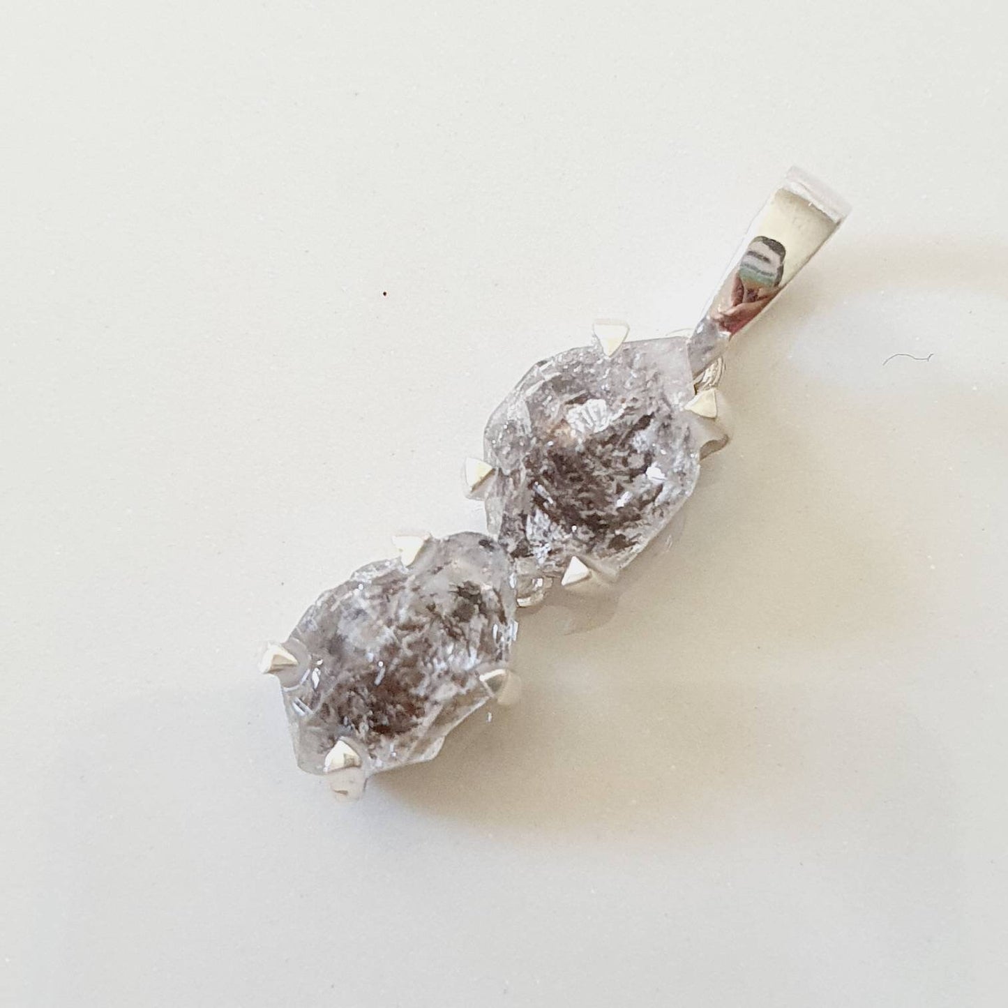 Herkimer Diamond Pendant 925 Sterling Silver | Genuine Quartz Crystal Double Stone Pendant