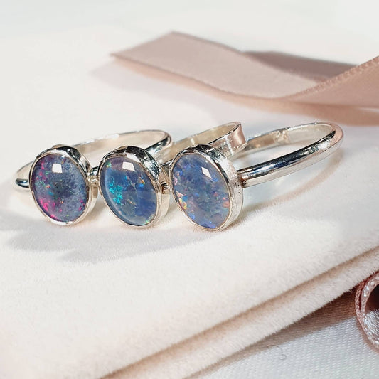 Genuine lightning ridge black opal ring handmade