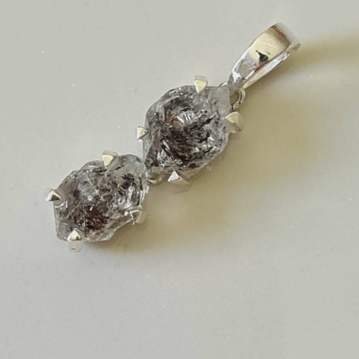 Herkimer Diamond Pendant 925 Sterling Silver | Genuine Quartz Crystal Double Stone Pendant