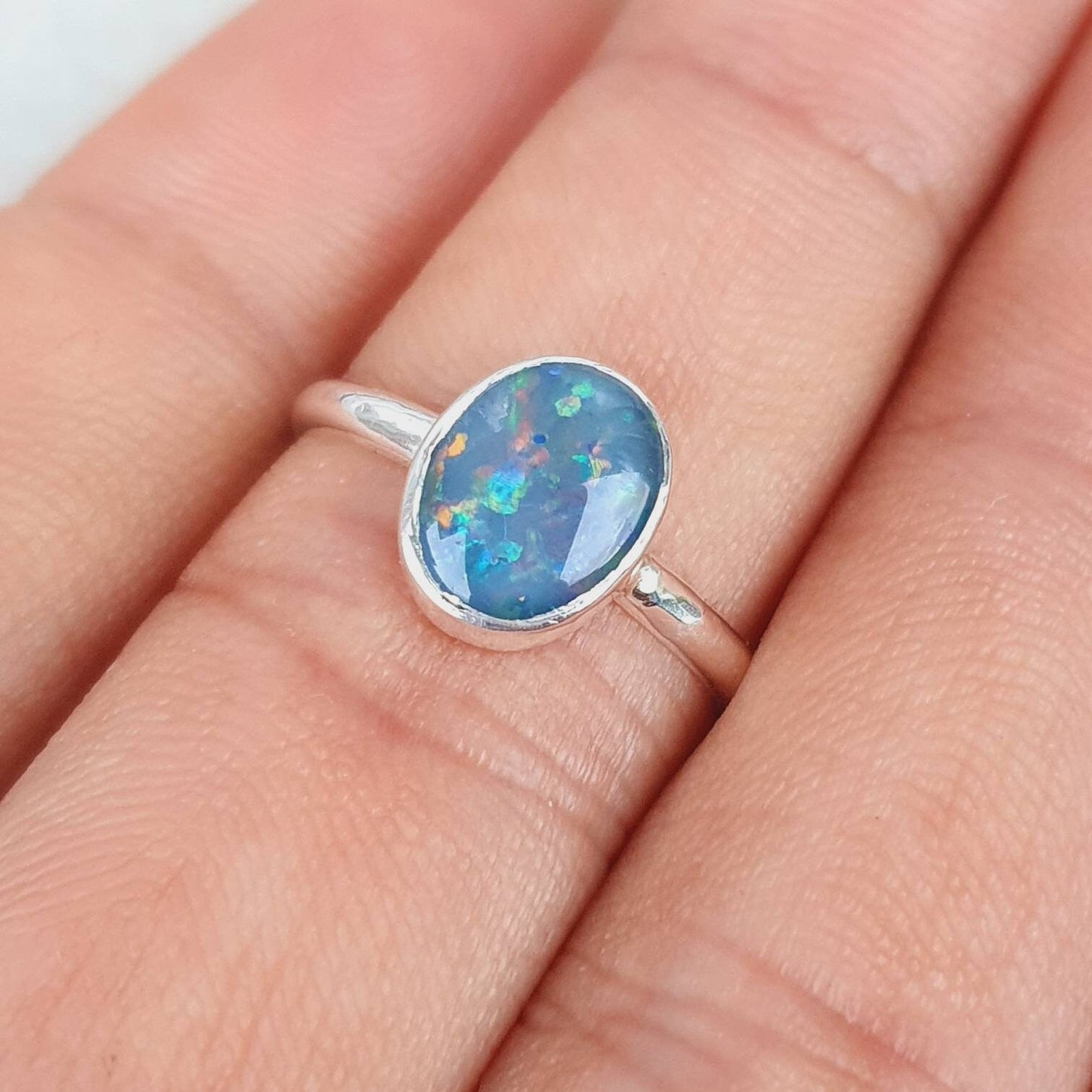 Genuine lightning ridge black opal ring handmade