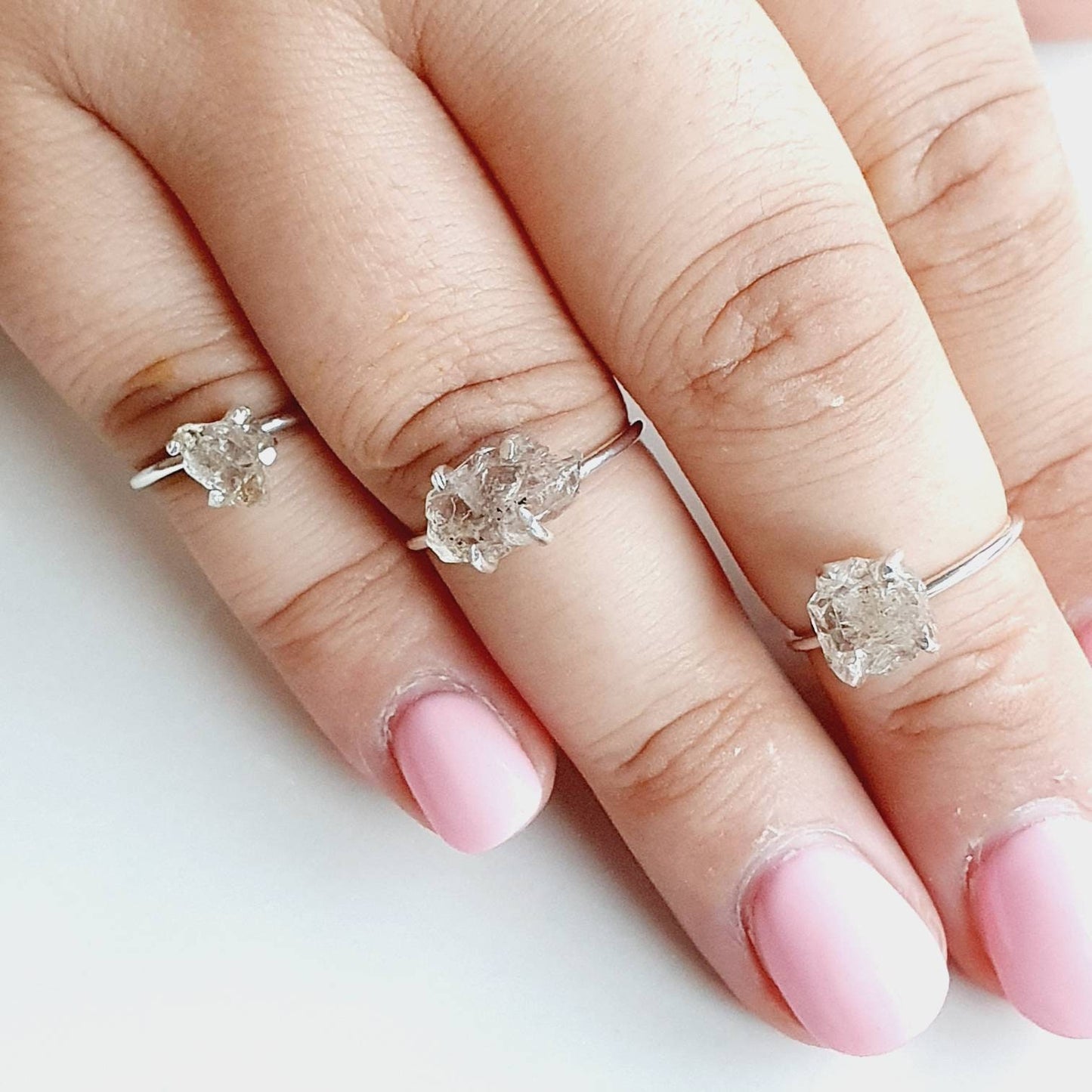 Herkimer Diamond Quartz Ring 925 Sterling Silver | Raw Crystal Gemstone Ring | Handmade Silver Jewellery