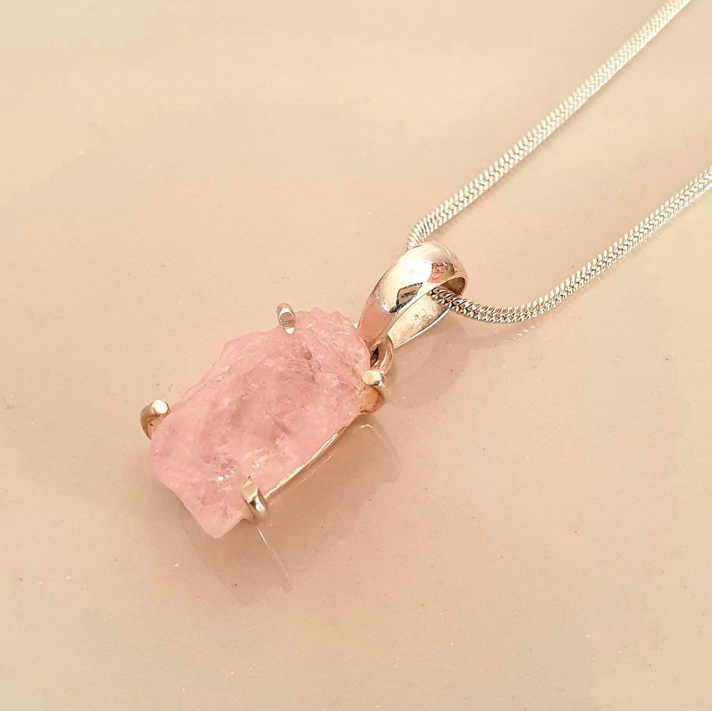 Raw Rose Quarts pendnat, Handmade Gemstone Jewellery