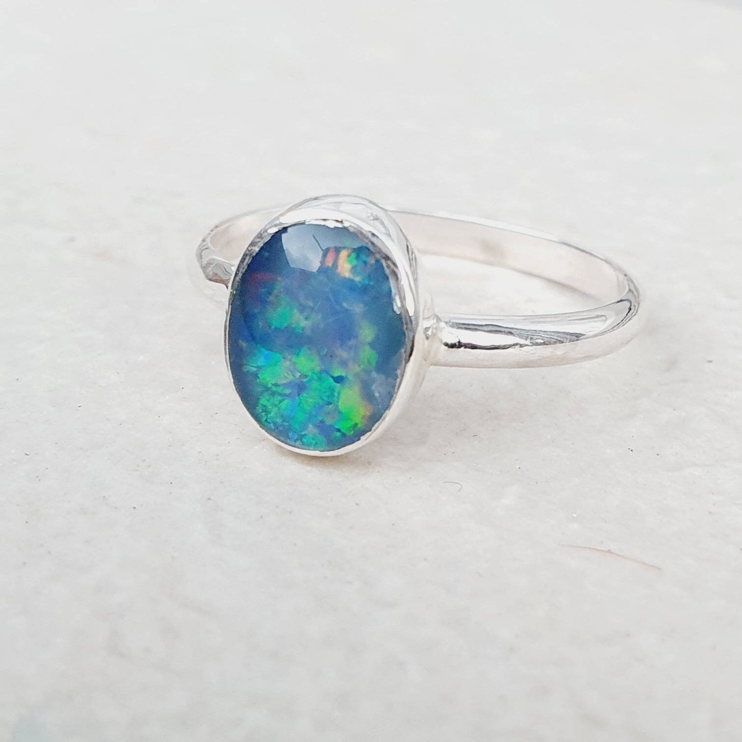 Genuine lightning ridge black opal ring handmade