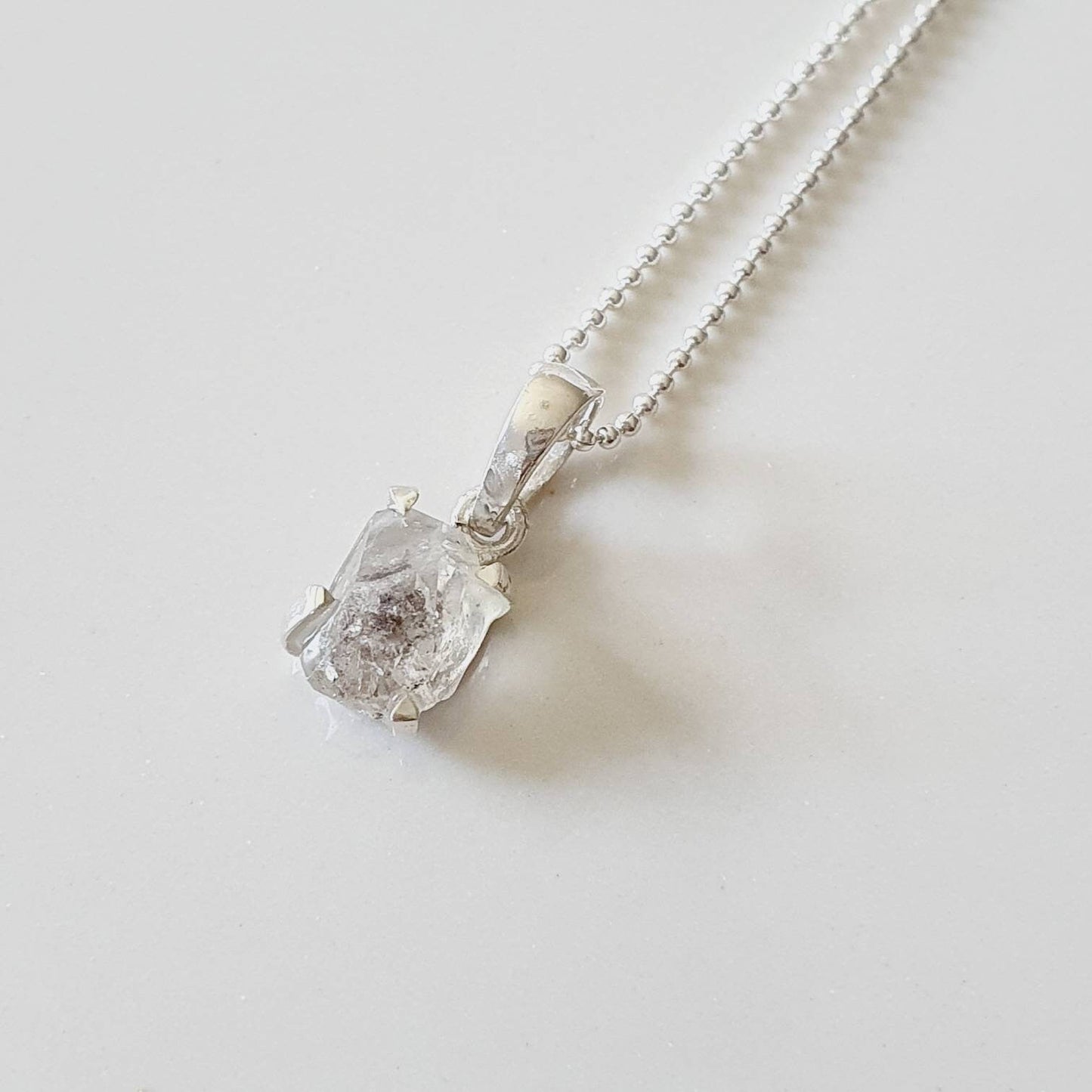 Herkimer Diamond Pendant 925 Sterling Silver | Genuine Quartz Crystal Double Stone Pendant