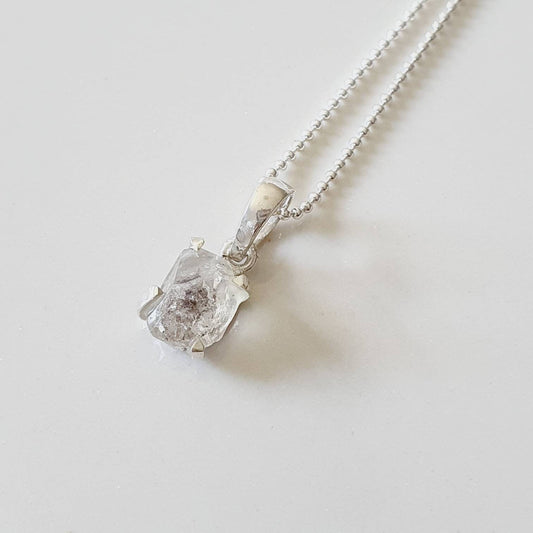 Herkimer Diamond Pendant 925 Sterling Silver | Genuine Quartz Crystal Double Stone Pendant