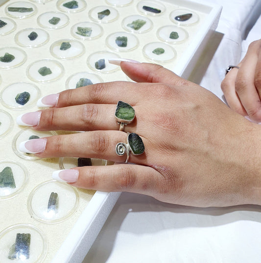 Genuine raw Moldavite ring handmade