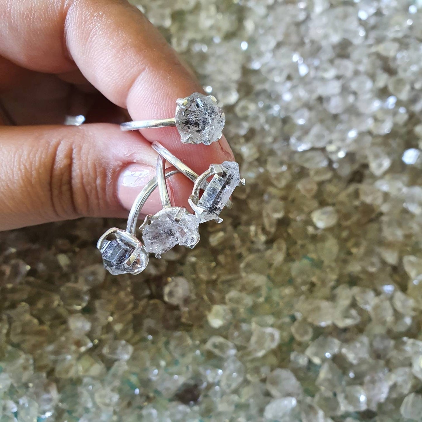 Herkimer Diamond Quartz Ring 925 Sterling Silver | Raw Crystal Gemstone Ring | Handmade Silver Jewellery
