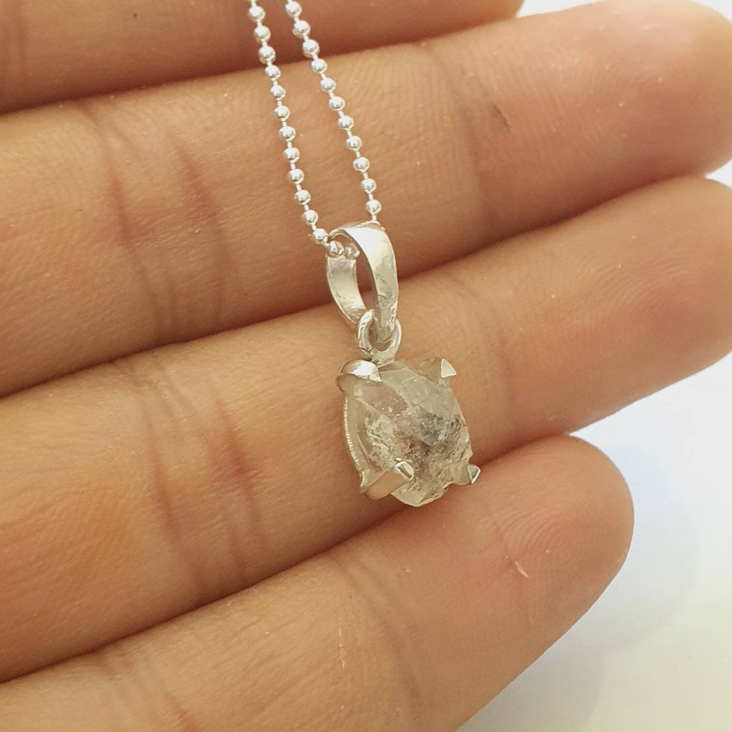 Herkimer Diamond Pendant 925 Sterling Silver | Genuine Quartz Crystal Double Stone Pendant