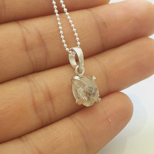 Herkimer Diamond Pendant 925 Sterling Silver | Genuine Quartz Crystal Double Stone Pendant