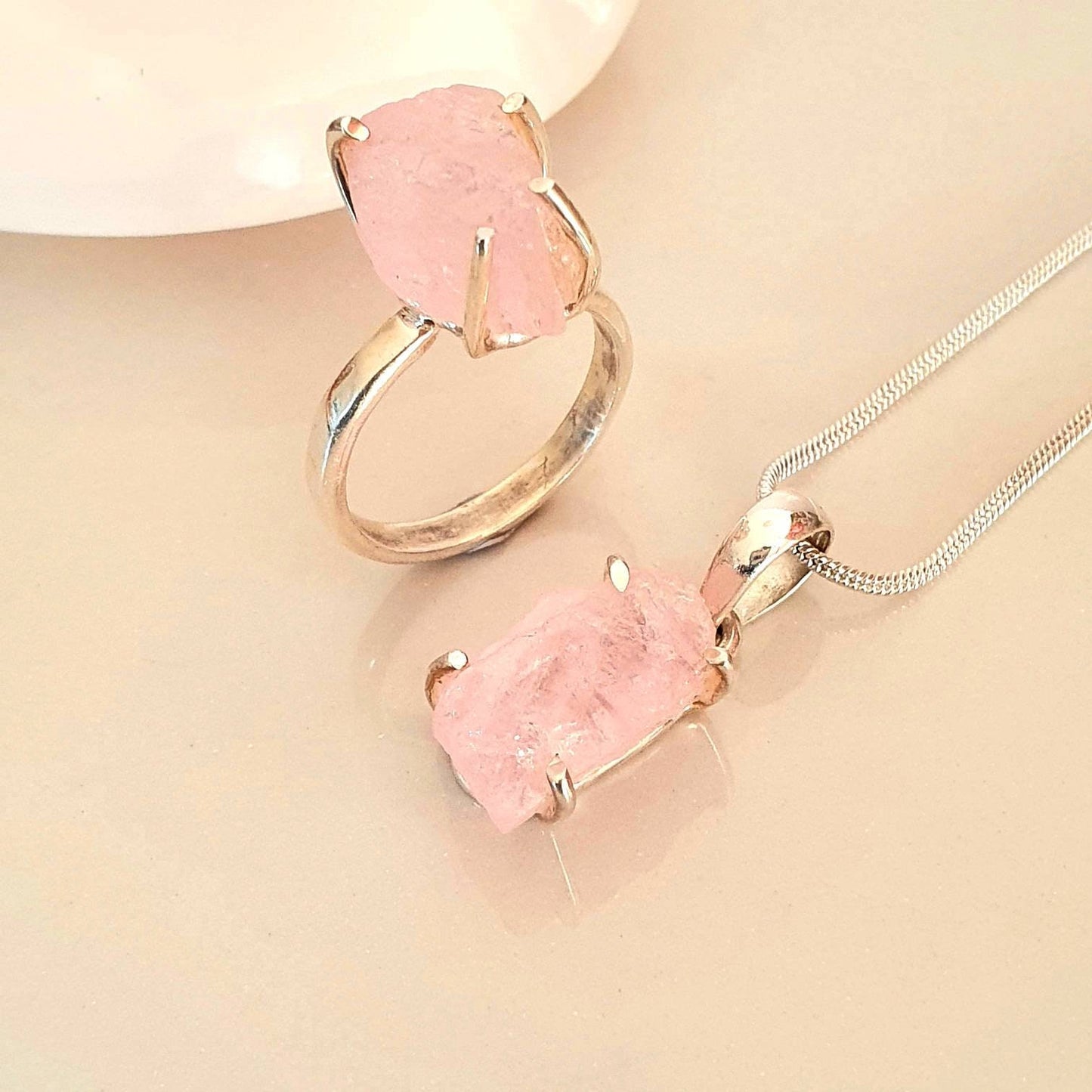 Raw Rose Quarts pendnat, Handmade Gemstone Jewellery