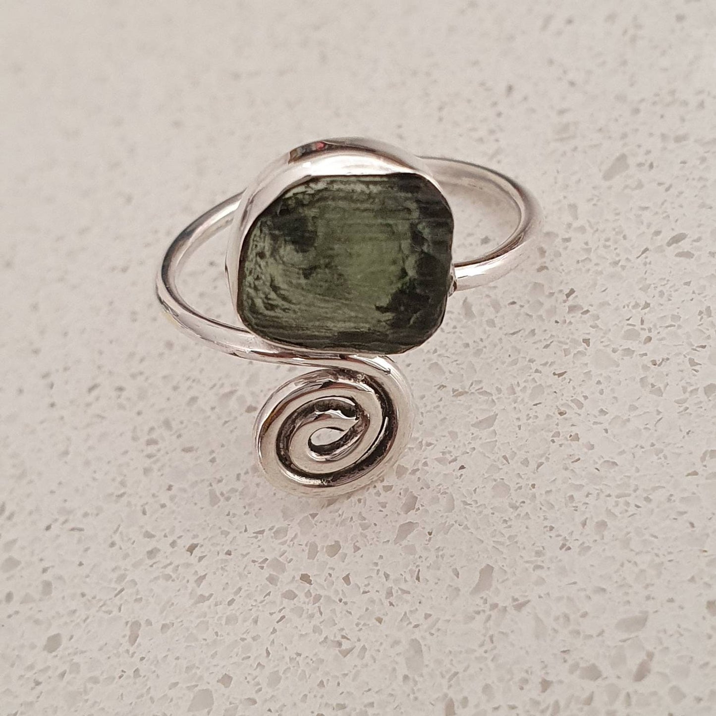 Genuine raw Moldavite ring handmade