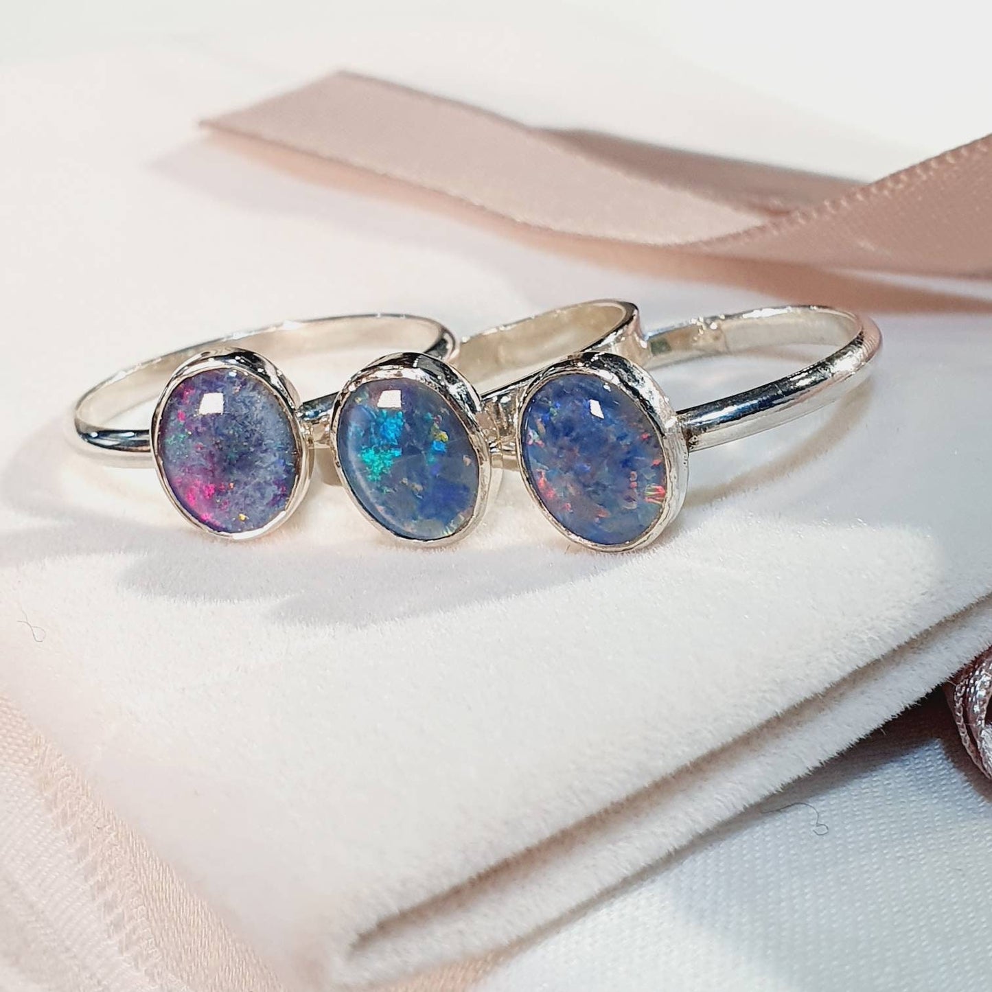 Genuine lightning ridge black opal ring handmade