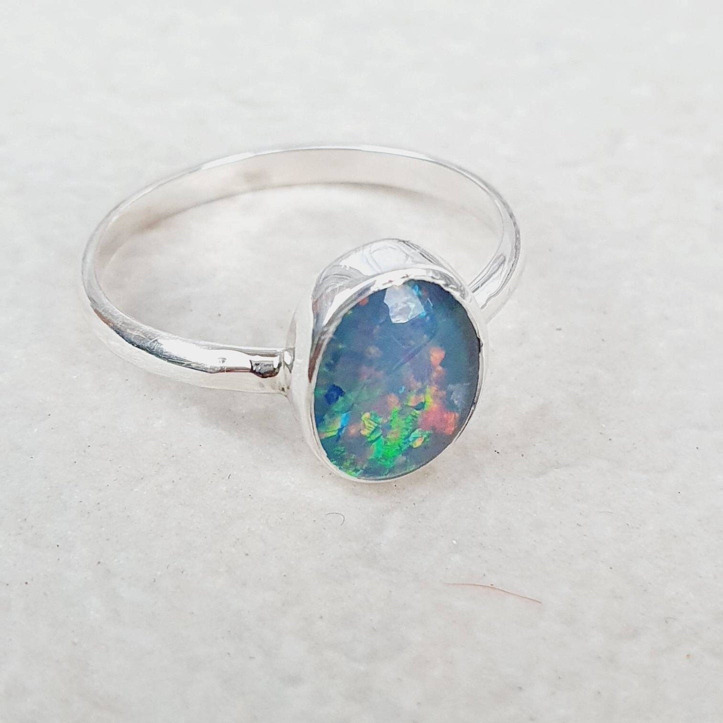 Genuine lightning ridge black opal ring handmade