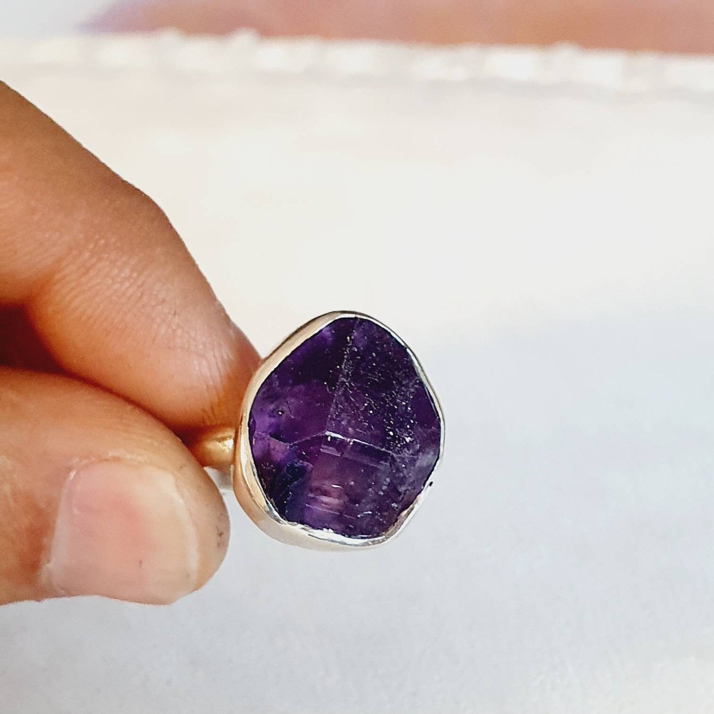 Raw amethyst rings