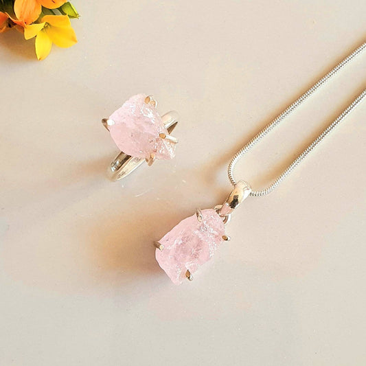 Raw Rose Quarts pendnat, Handmade Gemstone Jewellery