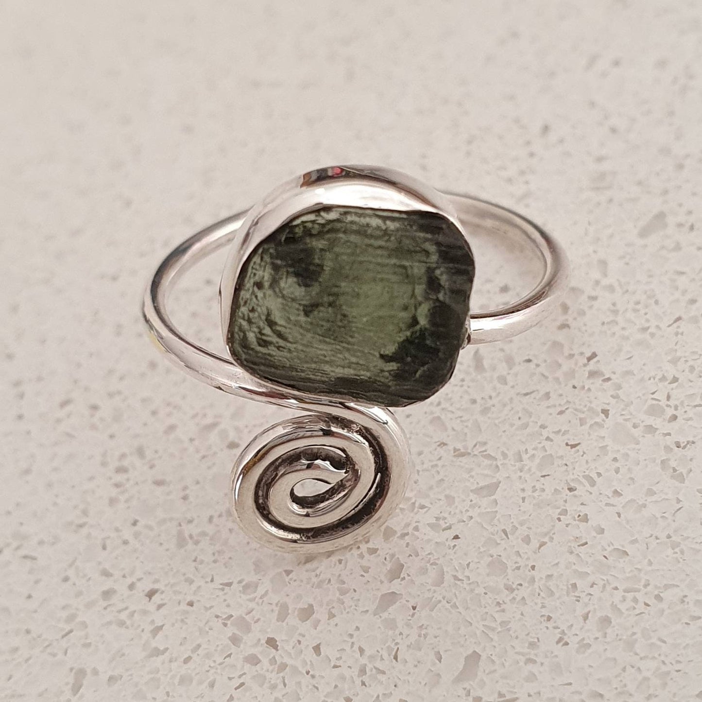 Genuine raw Moldavite ring handmade