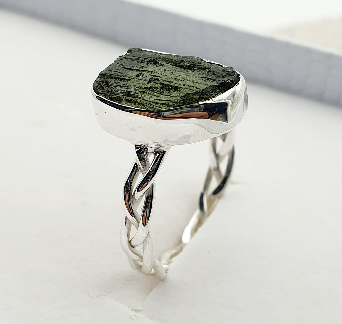 Natural Moldavite rings handcrafted